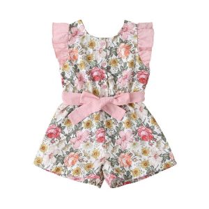 Pink Flower Print Infant Jumpsuit Cute Baby Wear-Wholesale Item