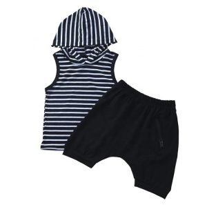Baby Boy Summer Striped Hooded Vest & Short-Wholesale Item