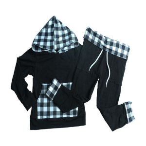 Casual Hooded Plaid Clothing Set Little Boys Long Sleeve Outfit-Wholesale Item
