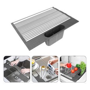 Roll Up Dish Drying Rack Multipurpose Foldable Stainless Steel Utensil Holder-Dropshipping Available