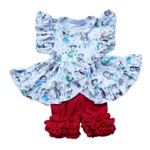 Kids Ruffle Clothing Cartoon Character Print Sleeveless Tunic & Shorts-Wholesale Item