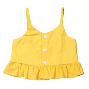 Summer Yellow Suspender Tops & Pineapple Print Shorts-Wholesale Item
