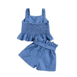 Girls Denim Shorts With Sleeveless Tops Matching Outfit-Wholesale Item