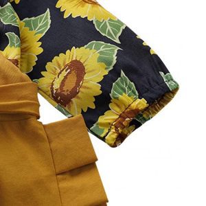 Sunflower Print Outfit Mustard Suspender Cotton Ruffle Pants Clothing-Wholesale Item