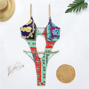 Sexy Sling Low-Cut Backless Hollow Chain Slim Swimwear One Piece Thong – Dropshipping Available