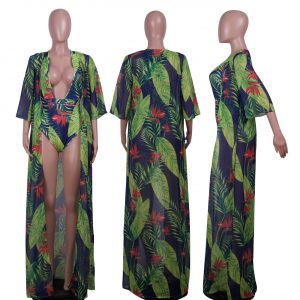 Siamese Bikini Hawaiian Floral Print Beachwear V-Neck Cross Halter Swimwear – Dropshipping Available