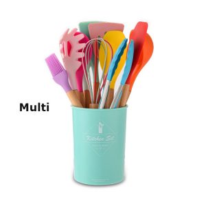 11 Piece Silicone Cooking Kitchen Utensils With Wooden Handles