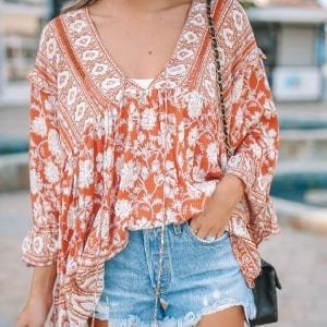 Orange Boho Print Free Flowing Tunic