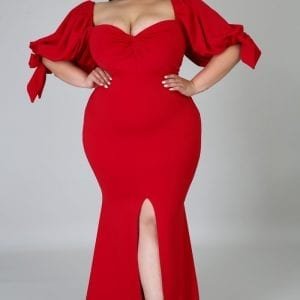 Sweetheart Neck Half Sleeve Zipper Plus Size Split Dress
