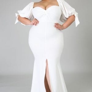 Sweetheart Neck Half Sleeve Zipper Plus Size Split Dress