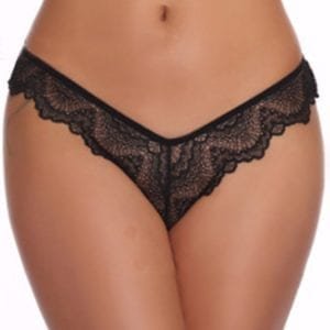 Black Crisscross Back V Shape Lace Thong
