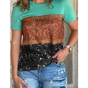 Buckstitch Splicing Color Block T-shirt