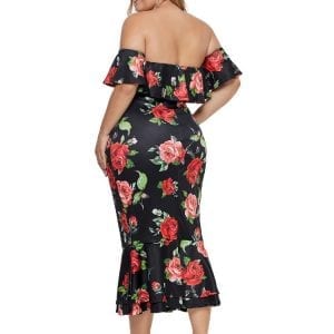 Off-the-shoulder Floral Mermaid Plus Size Dress