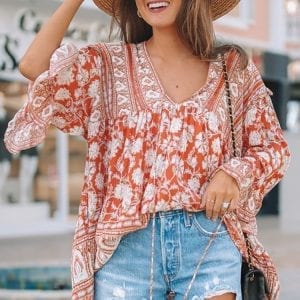 Orange Boho Print Free Flowing Tunic
