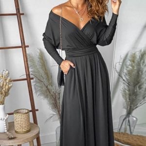 Black V Neck Batwing Sleeve Maxi Dress