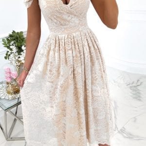 Cold Shoulder Backless Lace Midi Dress