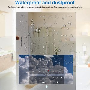 21.5 inch digital signage shower smart mirror with weather report clock alarm anti fog