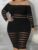 Black Off Shoulder Mesh Striped Patchwork Plus Size Midi Dress